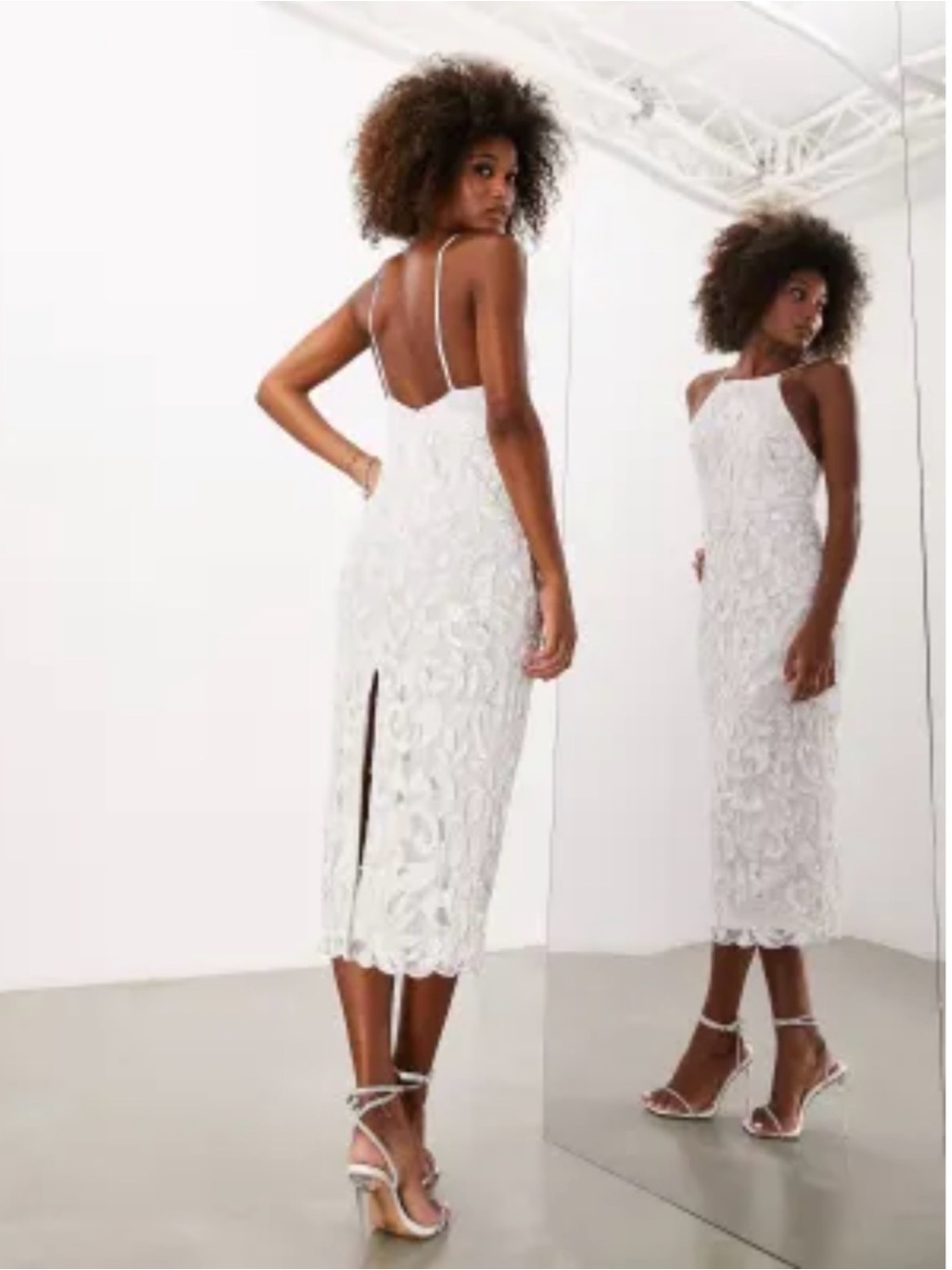 ASOS sequin cut work halter midi wedding dress with low back